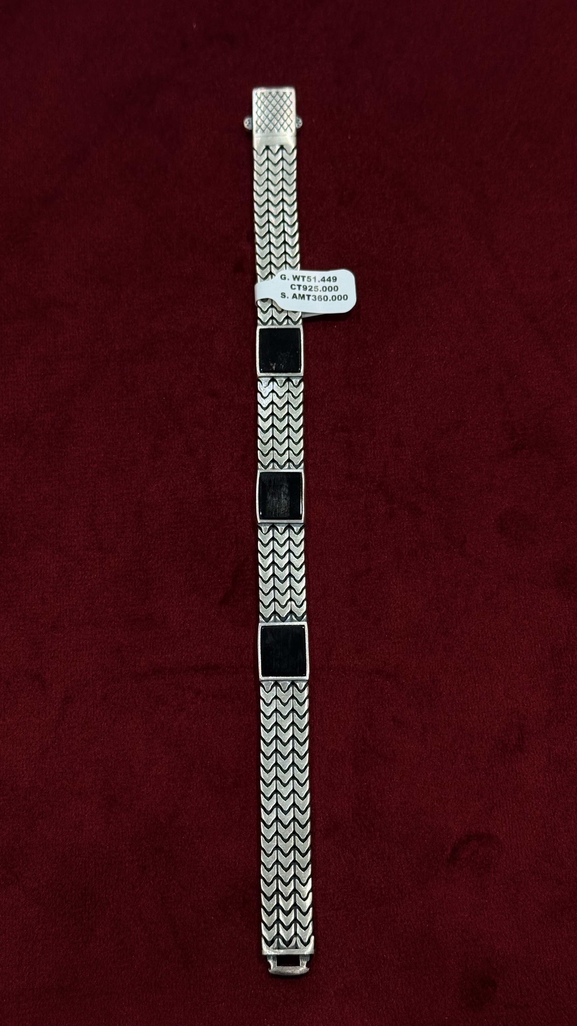 THREE BLACK STONE SILVER BRACELET