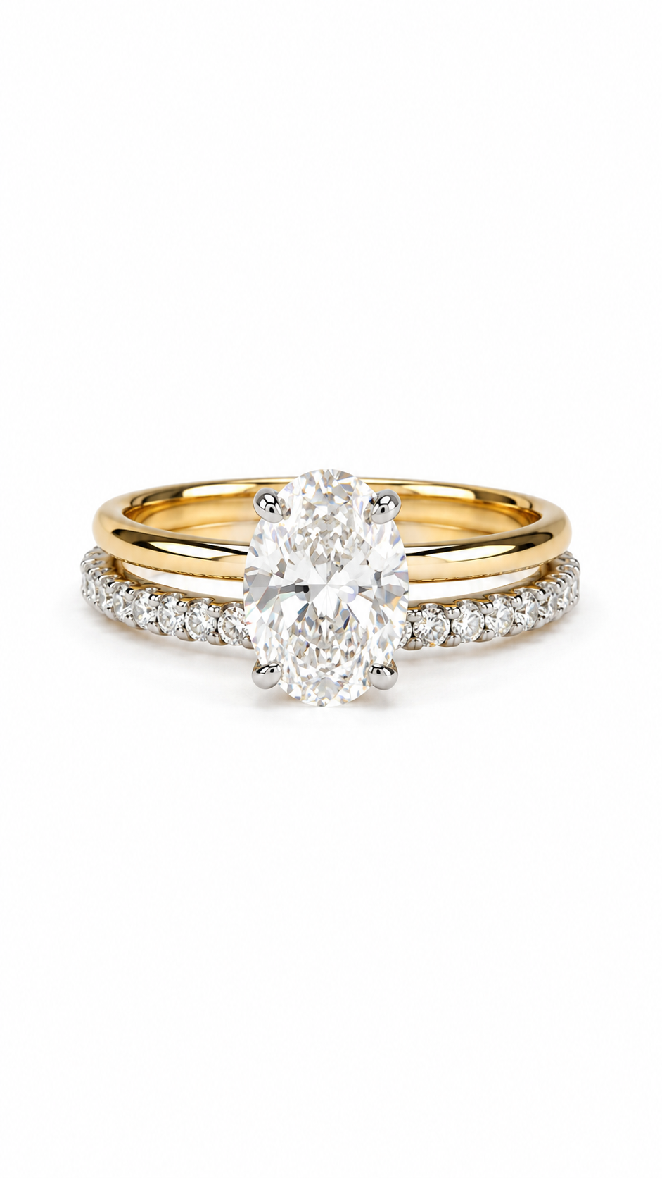 Round brilliant cut and oval Diamond Ring